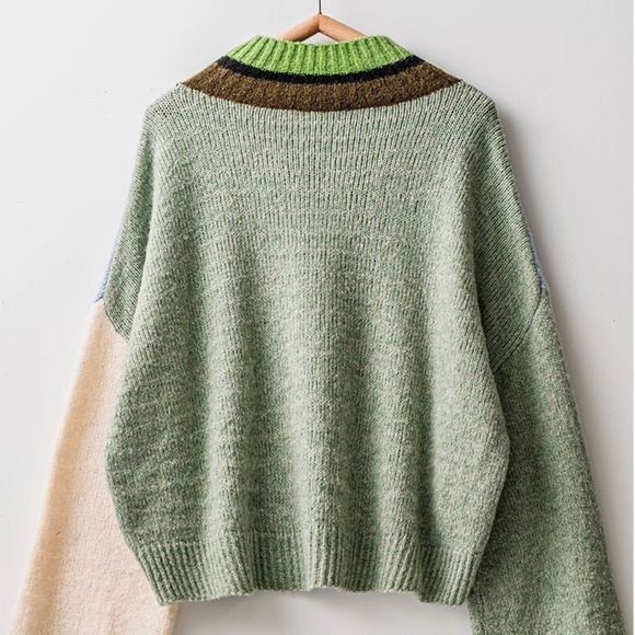 NEW!! Urban Daizy Colorblock Knit Cropped Sweater Over Sized SZ’s S,M,L - Picture 4 of 9